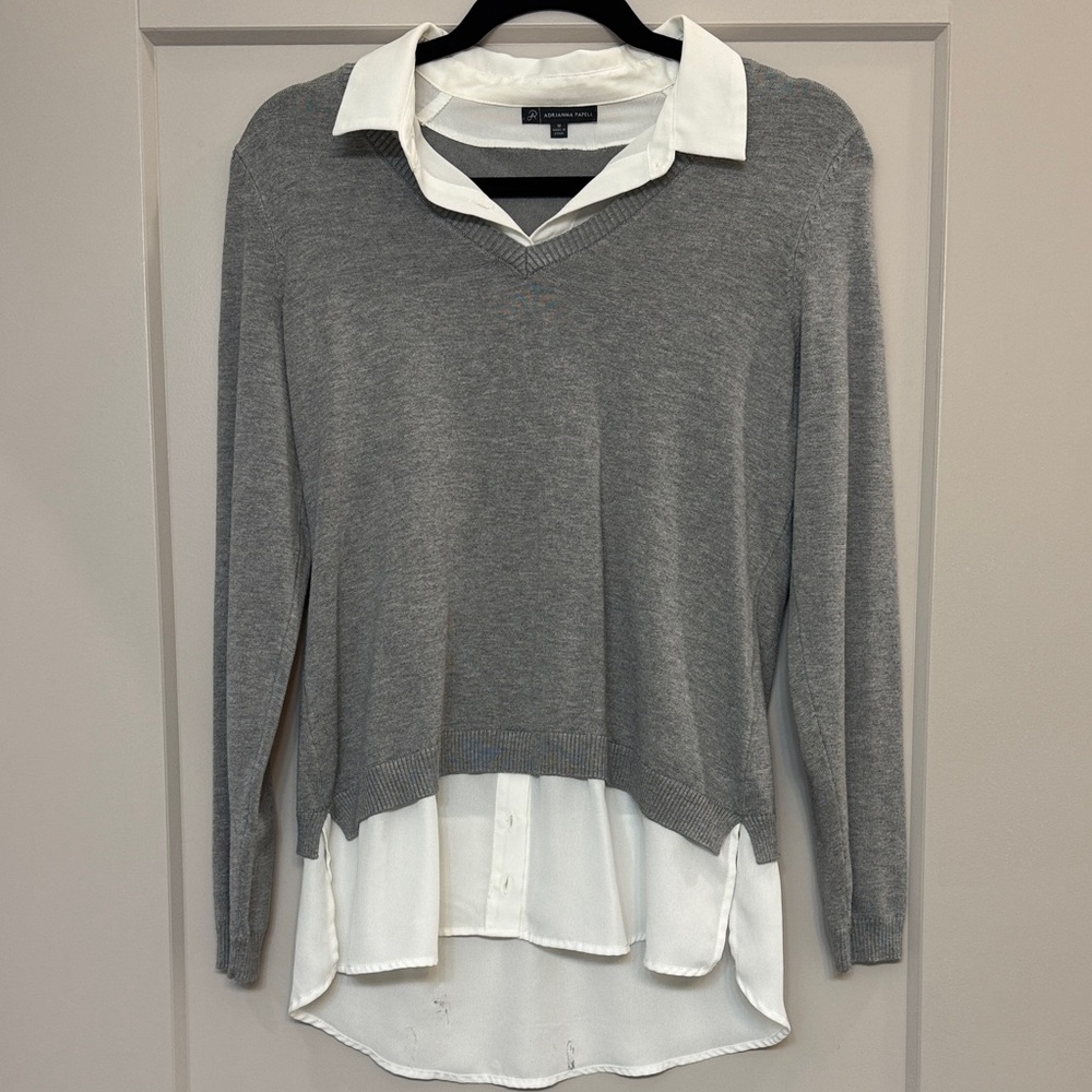 Adrianna Papell Gray and Cream Layered Top